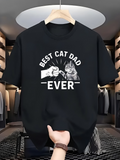 Men's T-Shirt Best Cat Dad Ever Playful Cat And Cartoon Hand Greeting Cat