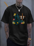 Men's T-Shirt He Is Risen Colorful Spring Flowers With Wooden Cross