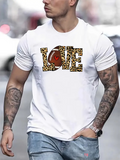 Men's T-Shirt Love With Leopard Print Lettering And Heart Shaped Football