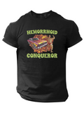 Men's T-Shirt Hemorrhoid Conqueror Bold Graphic With Cartoon Figure Over Black T Shirt