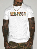 Men's T-Shirt Respect Camouflage Pattern Letters Among White Cotton Fabric T Shirt