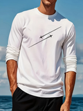 Men's T-Shirt Minimalist Jetliner Contrails Crossing Skies Under Soft White Cloud Airplane