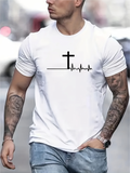 Men's T-Shirt Minimalist Heartbeat Line With Cross And Steady Pulse Symbol