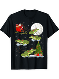 Men's T-Shirt Santa In Sleigh With Crocodiles Flying Over Christmas Tree Night