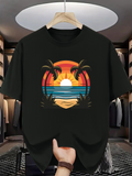 Men's T-Shirt Sunset Horizon With Palm Trees Framing A Vibrant Tropical Beach