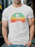 Men's T-Shirt Retro Colored Stripes With Cyclist Silhouette And Mountain Bike