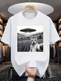 Men's T-Shirt Surprised Dog Taking Selfie Under Mysterious UFO In Open Fields