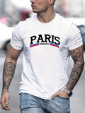 Men's T-Shirt Paris France Bold Letters With Blue And Red Stripe Accents France