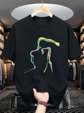 Men's T-Shirt Colorful Abstract Neon Lines Contouring Elegant Human Figure