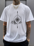 Men's T-Shirt Intricate Compass Illustration Among Dotted Lines Mountain Peaks T Shirt