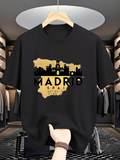 Men's T-Shirt Madrid Spain Golden Skyline With Modern Cityscape Elements