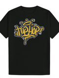 Men's T-Shirt Hip Hop Street Graffiti With Yellow Highlights And Urban Spray Paint Text
