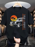 Men's T-Shirt Sunset Glow With Offroad Jeep Palm Trees And Orange Sun