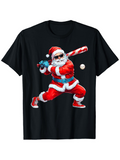 Men's T-Shirt Cool Santa With Sunglasses Swinging Candy Cane Bat Baseball