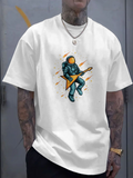 Men's T-Shirt Space Explorer Playing Electric Guitar Under Vibrant Neon Streaks Astronaut