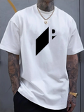 Men's T-Shirt Minimalist Angular Shapes With Black Graphic On White Shirt