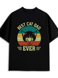 Men's T-Shirt Best Cat Dad Ever Retro Striped Sunset With Whiskered Angry Cat Face