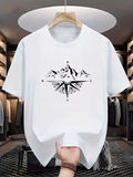Men's T-Shirt Rugged Mountain Peaks With Intricate Compass Directions Under Majestic Sky Mountains