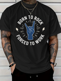 Men's T-Shirt Born To Rock Forced To Work With Blue Hand Graphic Surrounded By Lightning Lines