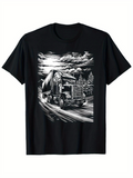 Men's T-Shirt Dramatic Moonlit Highway With Speeding Truck And Mountain Landscape