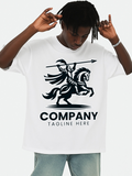 Men's T-Shirt Company Tagline Here Ancient Warrior On Galloping Horse Brand Logo