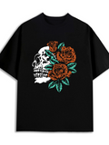 Men's T-Shirt Blooming Vibrant Roses Entwined Around A Classic Human Skull