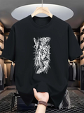 Men's T-Shirt Dynamic Artistic Contrast Lines Surrounding Abstract Wild Wolf