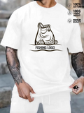 Men's T-Shirt Fishing Logo Amid Gentle Rippling Water With Smiling Cartoon Fish