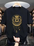 Men's T-Shirt Celestial Radiance With Golden Crescent Symbols And Mystic Third Eye