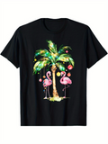 Men's T-Shirt Tropical Flamingo Pair With Festive Palm Tree Paradise Scene