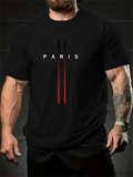 Men's T-Shirt Paris Letters With Red Gradient Graphic Lines Centerpiece