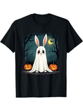 Men's T-Shirt Halloween Night With Pumpkins And Cute Bunny Ghost