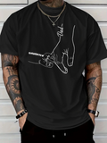 Men's T-Shirt Delicate Hands In White Line Art Holding Pinky Finger Gesture