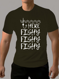 Men's T-Shirt Here Fishy Fishy Fishy With Fishing Line And Hook Illustration