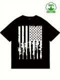 Men's T-Shirt Stars And Stripes With Varied Firearms Silhouetted Under Bold Contrasting Background