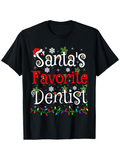 Men's T-Shirt Santas Favorite Dentist With Snowflakes And Colorful Festive Christmas Lights