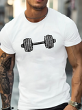Men's T-Shirt Hand Drawn Weight Plates On Solid White Dumbbell
