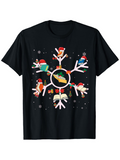 Men's T-Shirt Festive Birds Wearing Santa Hats Perched On Large Snowflake
