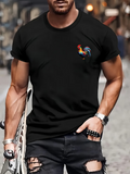 Men's T-Shirt Colorful Abstract Brushstroke Pattern With Vibrant Feathers Rooster