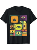 Men's T-Shirt Retro Colorful Surreal Pattern With Eyes On Stacked Television Screens