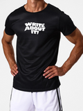 Men's T-Shirt Write About It Bold Playful Lettering On Black T Shirt