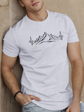 Men's T-Shirt Minimalist Black Linework Peaks Among Rising Mountain Range