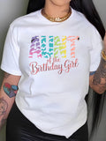 Women's T-Shirt Aunt Of The Birthday Girl Rainbow Animal Print Lettering T Shirt