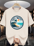 Men's T-Shirt Key West Florida Beach Sunset With Palm Trees And Ocean Shoreline