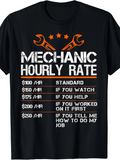 Men's T-Shirt Mechanic Hourly Rate Price Chart With Orange Wrenches And Stars Black T Shirt