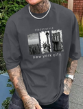 Men's T-Shirt Street Style Monochrome Skyscrapers With Statue Of Liberty Print City