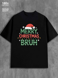 Men's T-Shirt Merry Christmas Bruh Festive Lights With Santa Hat Cheerful Holiday T Shirt