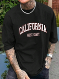 Men's T-Shirt California West Coast Bold Varsity Letters On Black Cotton T Shirt