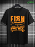 Men's T-Shirt Fish Stories Told Here With Large Leaping River Fish