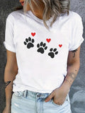 Women's T-Shirt Playful Hearts With Black Paw Prints Under Soft Red Love